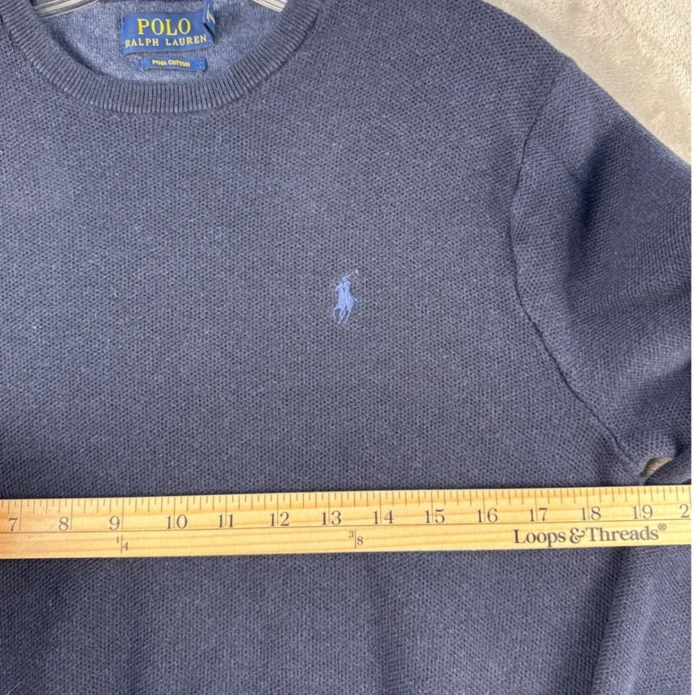 Polo Ralph Lauren Sweater Mens M Crewneck Navy Blue Pima Cotton EUC